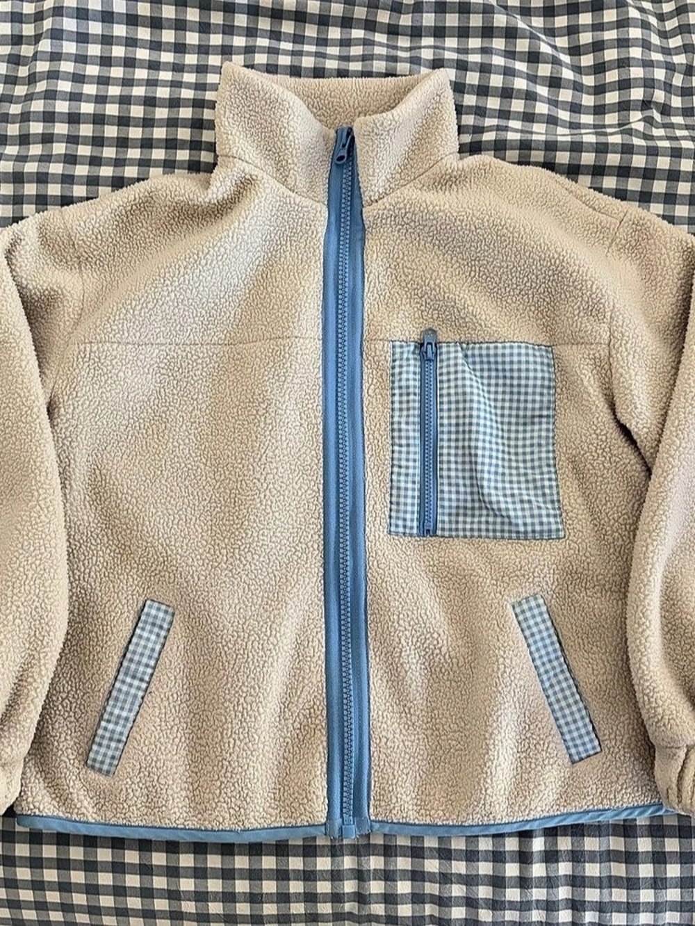 Sandy Liang x Target Sherpa Fleece Gingham Jacket Cream & Blue Small